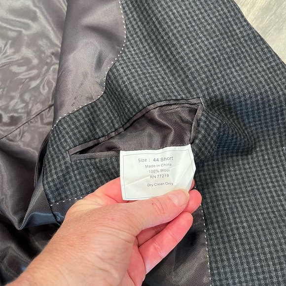 Pronto Uomo Platinum Men's 100% Wool 2 Button Black Gray Check Jacket 44 Short - Picture 11 of 11